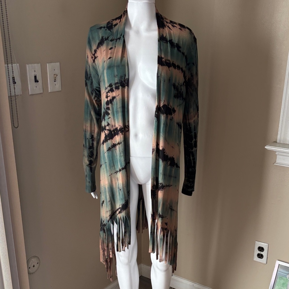Bohemian Tie-Dye Fringe Cardigan